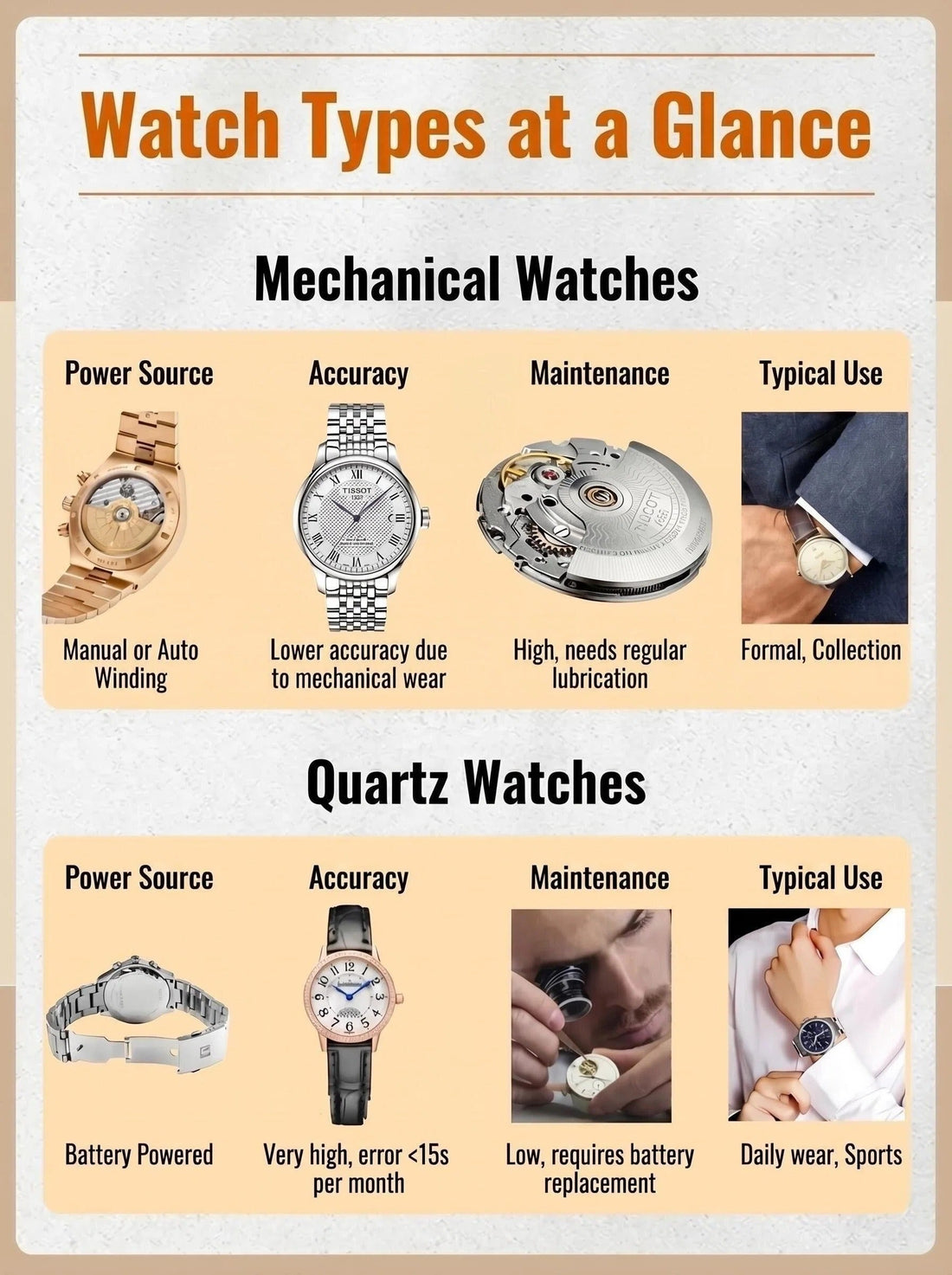 The difference between Mechanical Watches and Quartz Watches