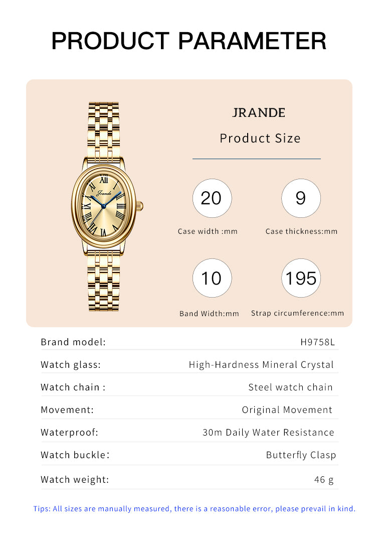 JRANDE H9758L Quartz Watches Stainless Steel 30M Water Resistant