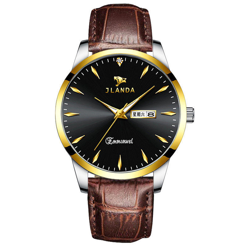 JRANDE J6703G Men's Leather Strap Quartz Watch | Stainless Steel | Water Resistant