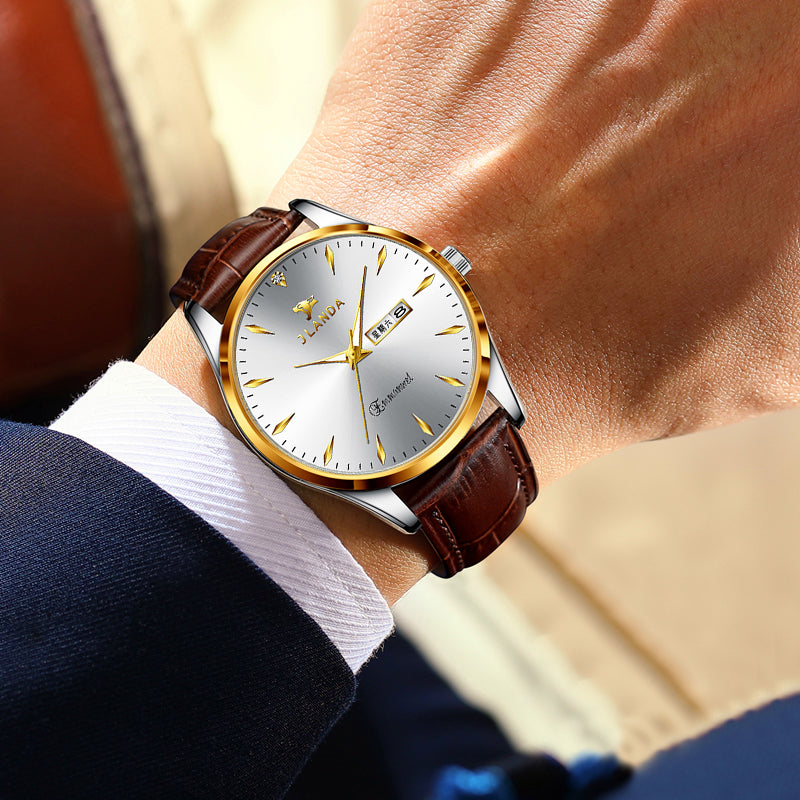 JRANDE J6703G Men's Leather Strap Quartz Watch | Stainless Steel | Water Resistant