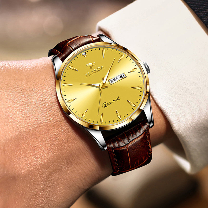 JRANDE J6703G Men's Leather Strap Quartz Watch | Stainless Steel | Water Resistant