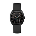 Black JRANDE H9350L unisex quartz watch with square black dial, rose gold markers, and black silicone strap.