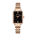 JRANDE J8201L Women's Quartz Watch | Ultra-Slim Stainless Steel | Water Resistant featuring a rectangular black starry dial and rose gold stainless steel band.